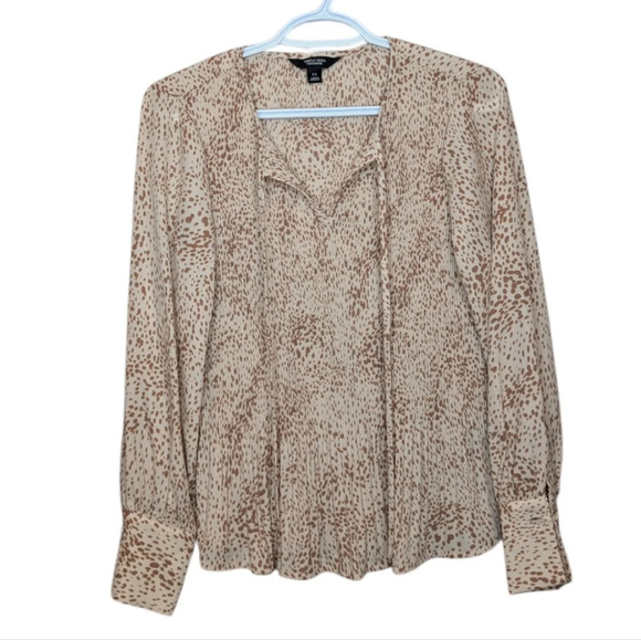Simply Vera Vera Wang Tan Beige  Brown Accordion Style Spotted Blouse XS - Picture 1 of 10